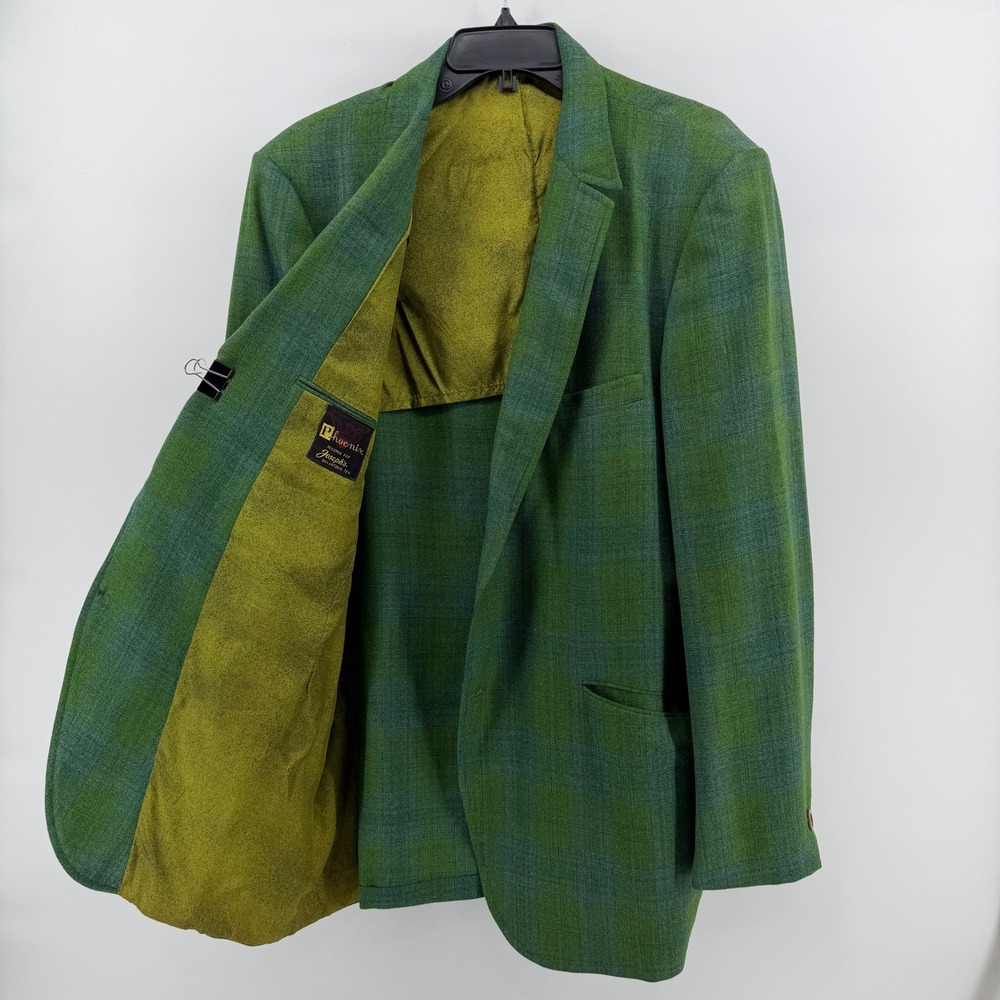 Phoenix Sport Coat Mens 44 Green Blue Plaid Vintage 2 Button Blazer Josephs ACWA